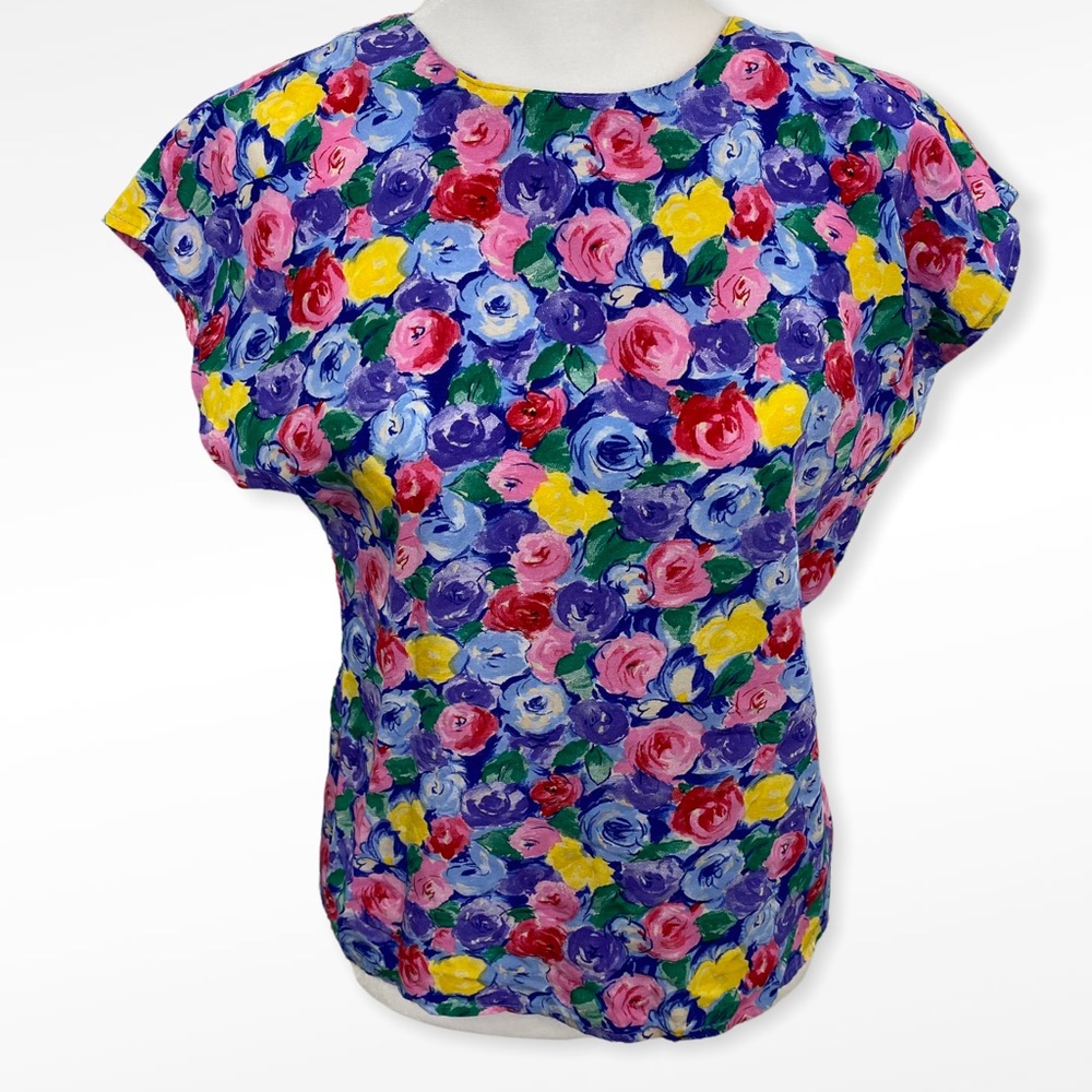 Vintage Abstract Painted Floral Print Blouse Size XS/S